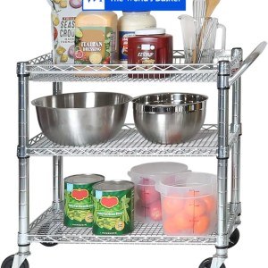 Seville Classics UltraDurable NSF Commercial Heavy Duty Metal Rolling Utility Cart, w/ Steel Shelves, Handle Bar for Restaurant, Garage, Warehouse, Kitchen, Office, Deep Top Basket (34.75"W x 18.25"D)