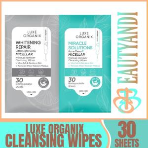 Make-Up Remover Cleansing Wipes 30 Sheets | Miracle Solution - Whitening Repair | Micellar Wipes | Luxe Organix
