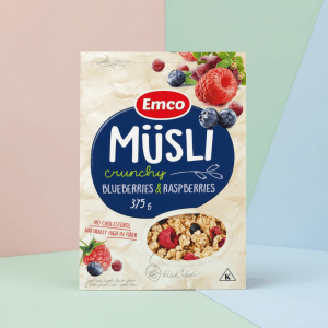 Emco Crunchy Müsli Blueberries & Raspberries | Mixed Berry Breakfast Cereal, 375g