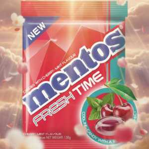 New Mentos Fresh Time Cooling Candy, Refreshing Cherry Mint Flavour Pouch - Pack of 3