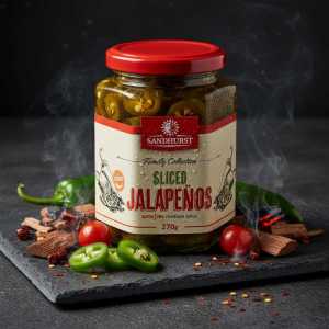 Sandhurst Sliced Jalapeños - Pickled Peppers Jar, Medium Spice, 270g