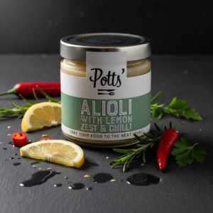 Potts' Aioli with Lemon Zest & Chilli | Premium Garlic Mayonnaise Condiment Jar