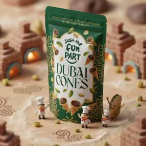 Just the Fun Part Dubai Cones: Milk Chocolate & Pistachio Cream Mini Waffle Cones with Crispy Kadaifi Pastry