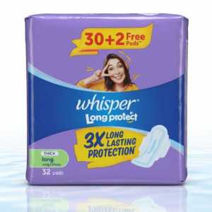 Whisper Long Lasting Sanitary Pads | 3x Long Protection | Long Size | 32 Count (30 + 2 Free)