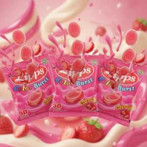 Lipps Color Burst Strawberry Flavor Hard Candy - 50 Pieces Bag