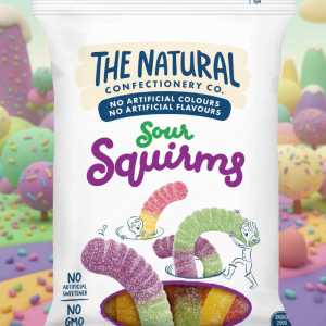 The Natural Confectionery Co. Sour Squirms  lollies 220 Gummy Worms Candy Bag | No Artificial Colors & Flavors