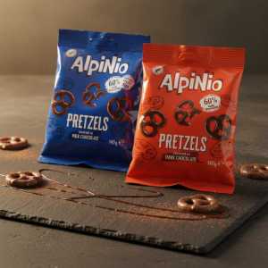 Alpinio Pretzels - Dark Chocolate & Original Flavours, 100g Snack Bags