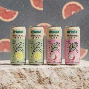 Drinkho Zero Sparkling Tea Pack of 4  | Salted Lemon | Rose Lychee Flavored Cans | No Sugar, No Calories