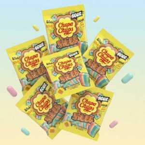 Chupa Chups Sour Rainbow Bites Chewy Candy Pouch 45g - Gummy Treats - Pack of 6