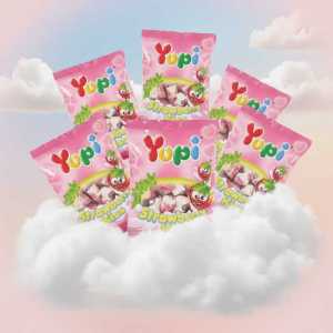 Yupi Strawberry Kiss Gummy Candy Bag | Creamy Strawberry Chewy Treats - Pack of 6