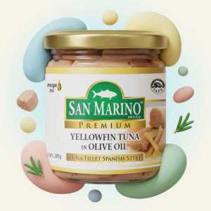 San Marino Premium Yellowfin Tuna in Olive Oil - Spanish Style Fillets - Omega 3 Glass Jar