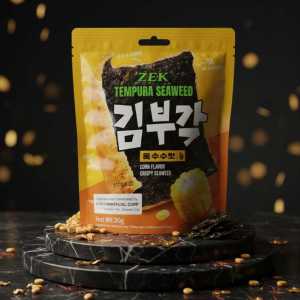 Zek Tempura Seaweed Crispy Snack, Corn Flavor, 30g Bag