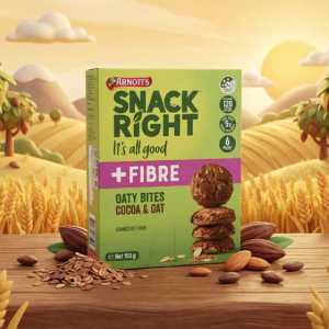 Arnott's Snack Right Oaty Bites Cocoa & Oat 150g - High Fibre Healthy Oatmeal Biscuits - Perfect Baon & Guilt-Free Snack - 6 Packs Inside