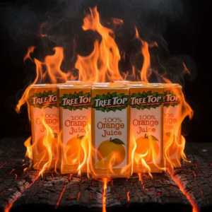 Tree Top 100% Orange Juice Cartons - Dramatic Fire and Flame Visual Marketing Asset - Pack of 6