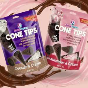 Sweetstreet Cone Tips: Cookies & Cream & Strawberries & Cream - Crunchy Cream-filled Dessert Snacks