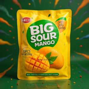 Tiwi Big Sour Mango Gummy 208g - Popular Peeling Mango Candy Challenge - Soft & Chewy Fruit Jelly