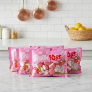Trolli Kiss Strawberry Gummy Candy Pack of 6 - Soft Pink and White Marshmallow Gummies -