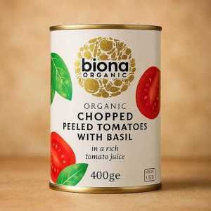 Biona Organic Chopped Peeled Tomatoes with Basil • Whole Plum- 400g