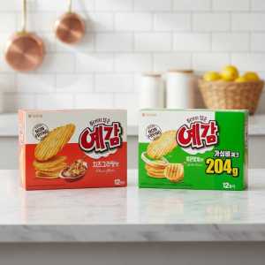 Orion Yegam Non-fried Potato Chips, Cheese Flavor | Onion 12 Packs (204g) - Authentic Korean Snack