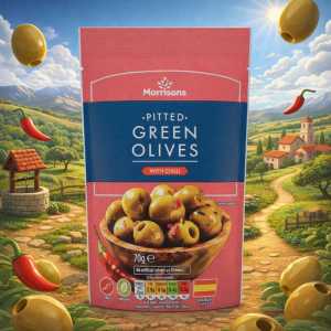 Morrisons Pitted Green Olives with Chili - 70g Pouch