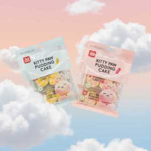 A1 Kitty Paw Pudding Cake - Kawaii Cat Paw Shaped Soft Snacks - Assorted Flavors (pink & Yellow Packs)