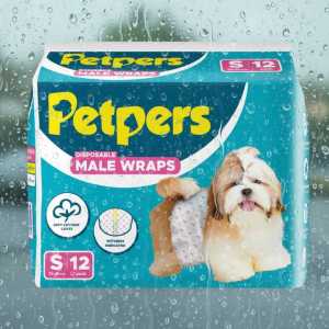 Petpers Disposable Male Dog Wraps - Small (s), 12 Count - Absorbent & Comfortable Belly Bands for Male Dogs