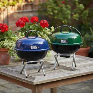 Portable Mini Charcoal Kettle Grills - Blue and Green Enamel Tabletop Bbq Grill Set