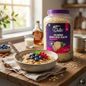 Oateo Jumbo Rolled Oats - 100% Wholegrain Healthy Breakfast Cereal - 1 Kg Jar