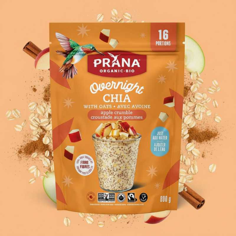 Prana Organic Overnight Chia 800g - Apple Pecan Cinnamon Plant-based Breakfast, 16 Servings - Image 2