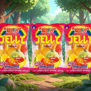 Jellyum Rainbow Magic Jelly Drink - Pack of 3 Assorted Fruit Shaped Gummy Snacks