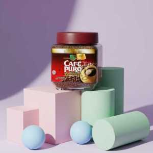 Café Puro 100% Pure Instant Coffee, All Natural - 50g (1.76 Oz) Glass Jar