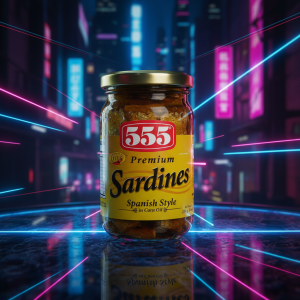 555 Premium Spanish Style Sardines in Corn Oil 230g- Glass Jar