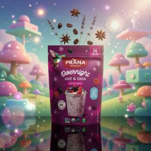 Prana Organic Overnight Oat & Chia, Berry Zesty Flavor, 14 Servings, Gluten-free & Plant-based Breakfast