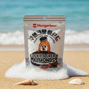 Murgerbon Cookie & Cream Flavored Almonds - 190g Resealable Pouch - Popular Korean Nut Snack