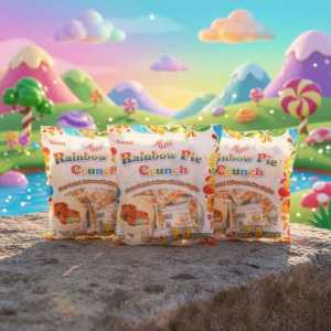 Meito Rainbow Pie Crunch Choco Coated Marshmallows with Rice Crispies - 24 Count - Pack of 3